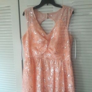 Peach Sequined Formal Dress